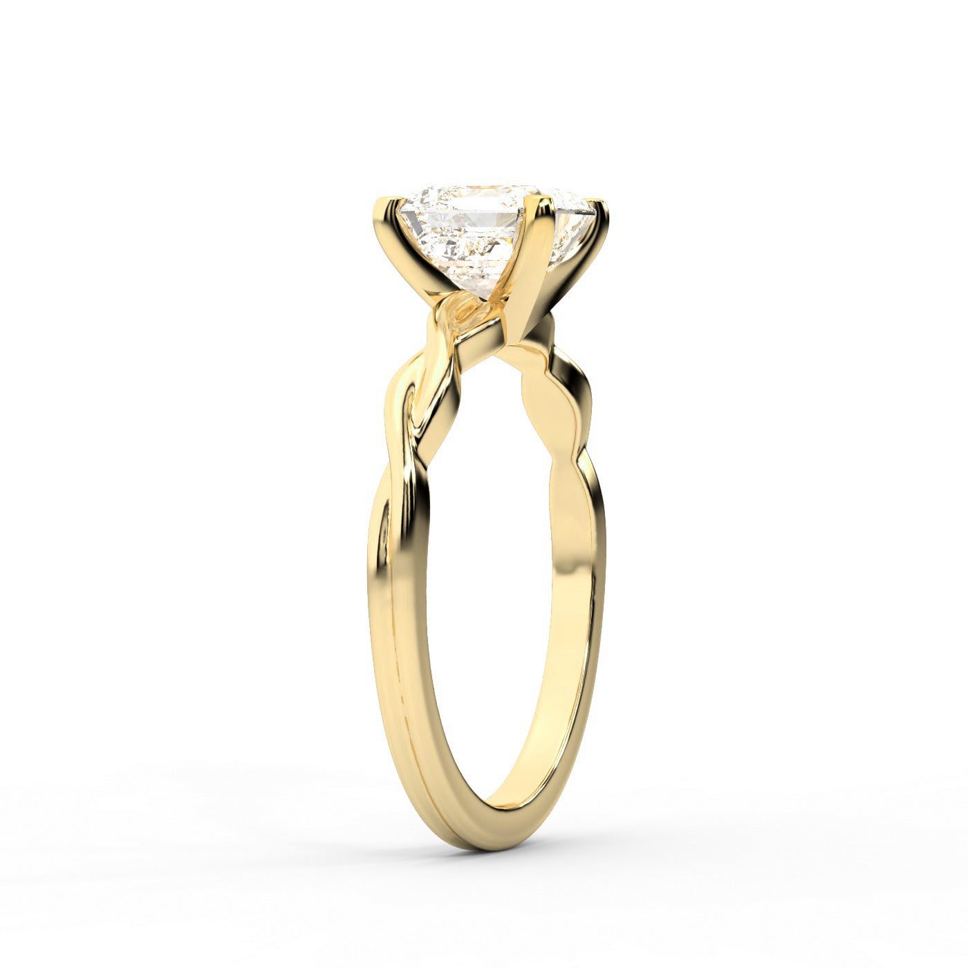 Asscher Cut Lab Grown Diamond Solitaire Engagement Ring with Twisted Band in Yellow Gold