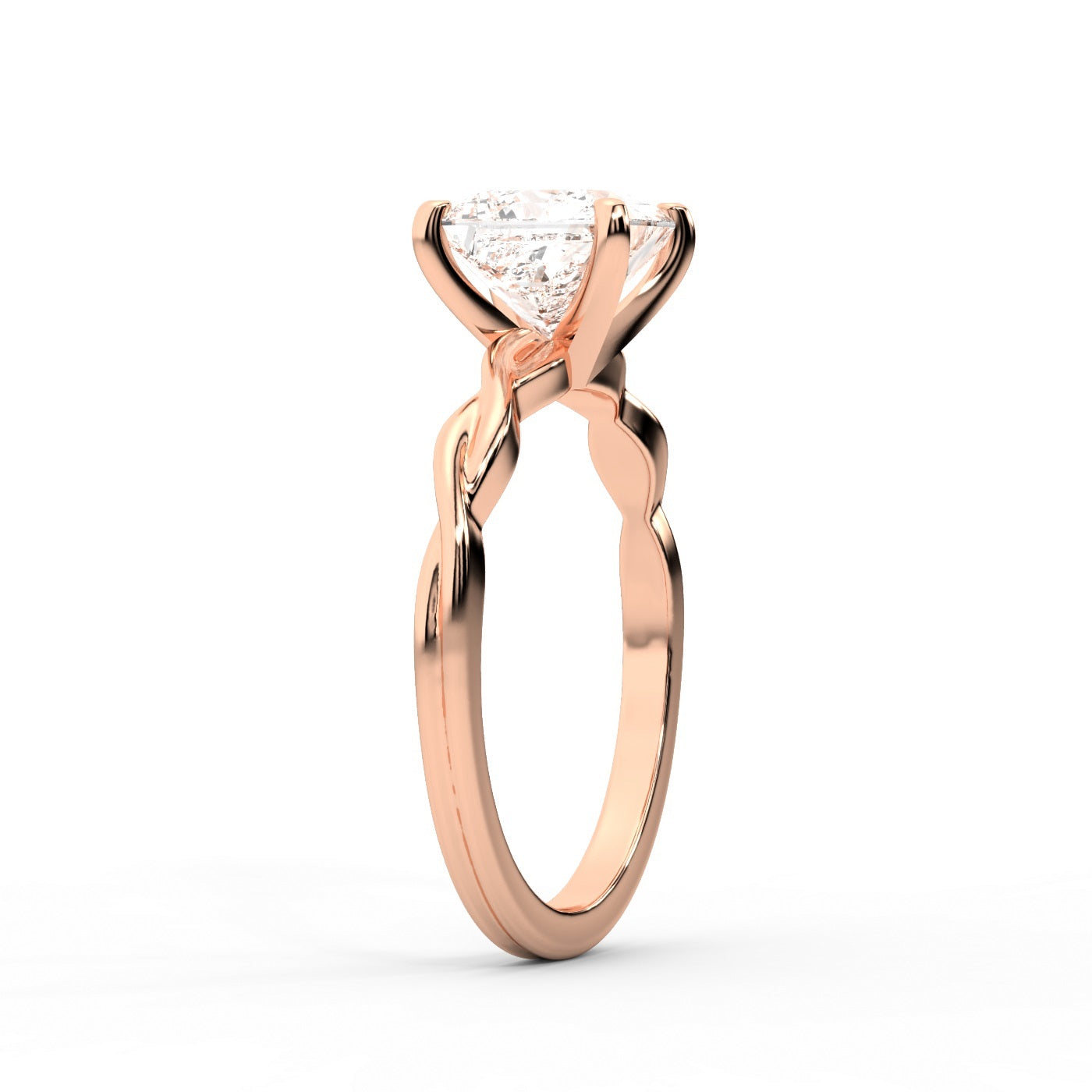 Princess Cut Lab Grown Diamond Engagement Ring with Twisted Shank in Rose Gold