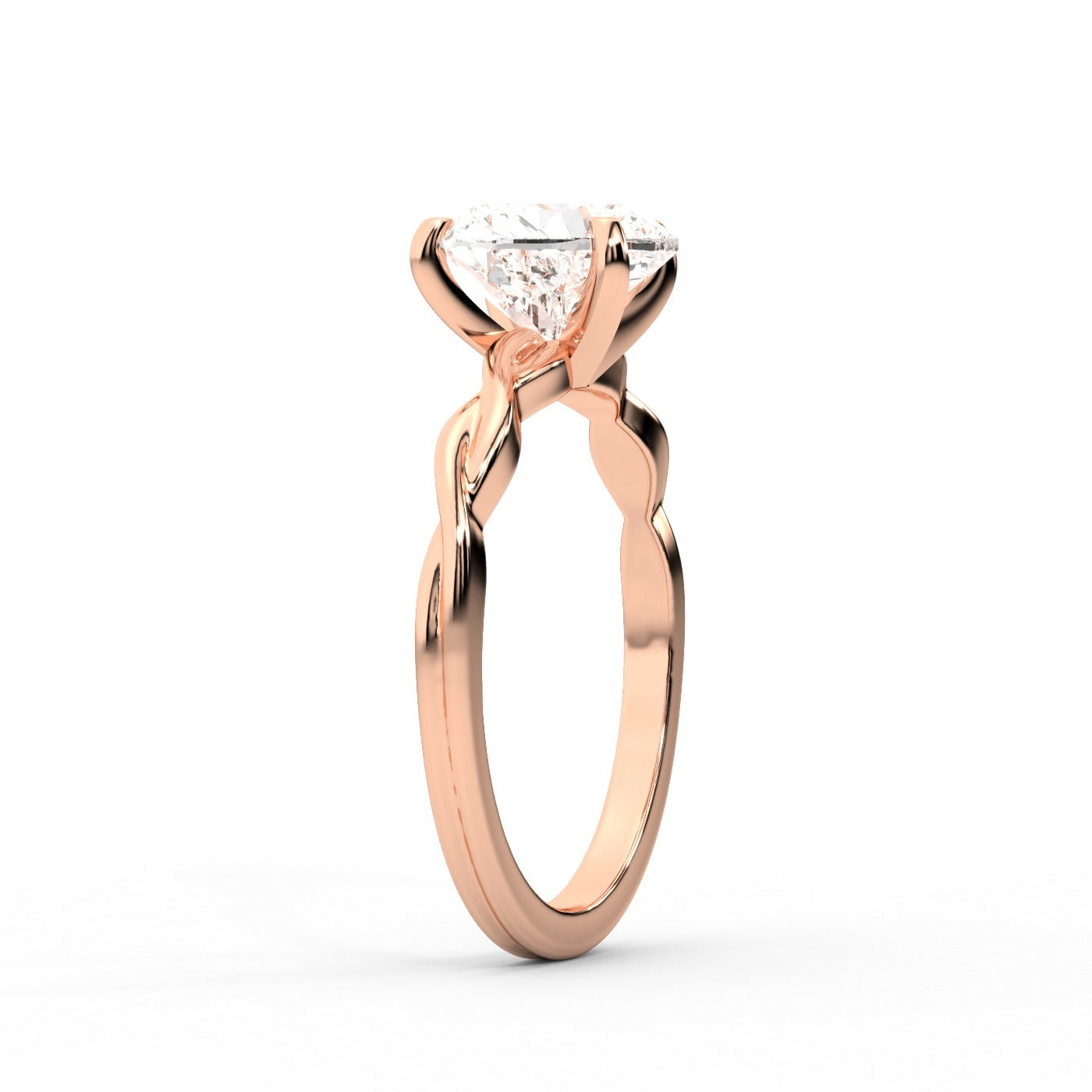 Celeste Grace Heart Cut Lab Grown Diamond Solitaire Engagement Ring in Rose Gold with twisted shank