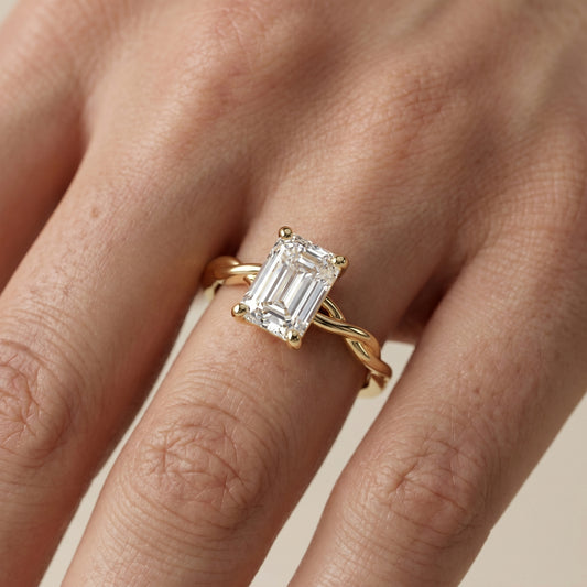 Emerald Cut Lab Grown Diamond Ring in Yellow Gold