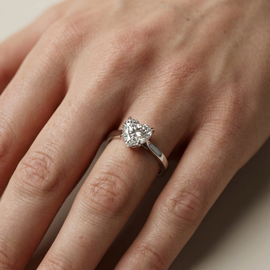 Heart Cut Lab Grown Diamond Solitaire Engagement Ring in precious Platinum setting.