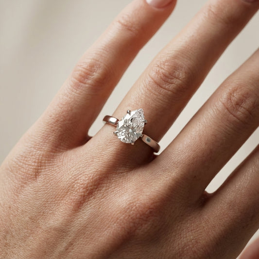 Pear Cut Lab Grown Diamond Solitaire Engagement Ring in Silver with Floral Basket Setting