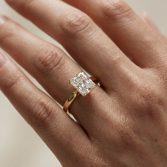 Radiant Cut Lab Grown Diamond Solitaire Engagement Ring in Yellow Gold top view