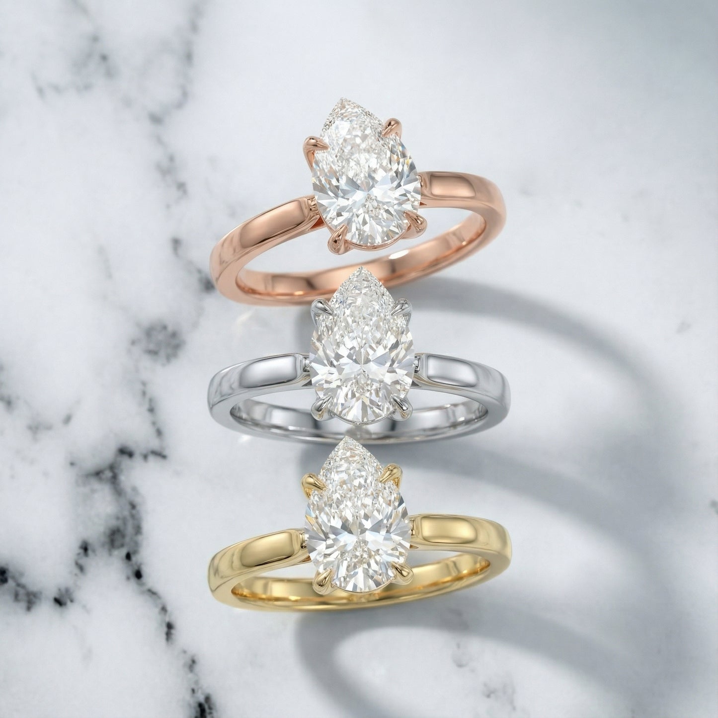 Pear Cut Lab Grown Diamond Solitaire Engagement Ring in White Gold with cathedral setting