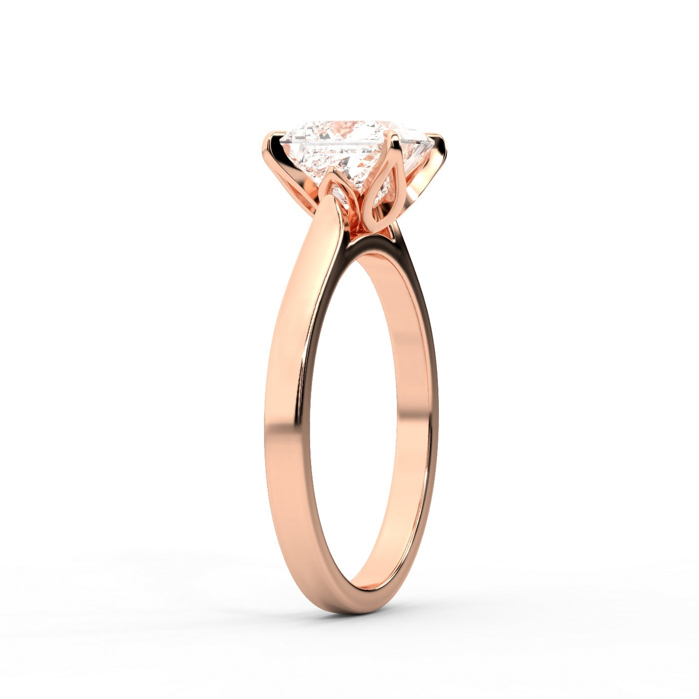 Princess Cut Lab Grown Diamond Solitaire Engagement Ring in Rose Gold showing side profile.