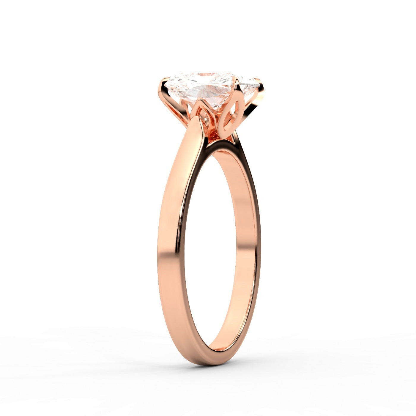 Radiant Cut Lab Grown Diamond Solitaire Engagement Ring in Rose Gold showing side profile