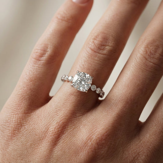 Cushion Cut Lab Grown Diamond Eleanor Majesty Engagement Ring set in Silver