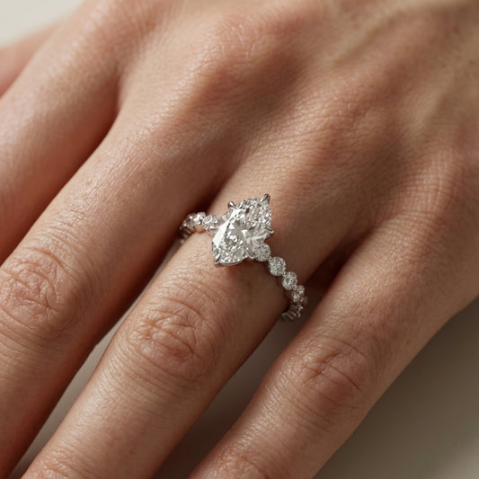 Oval Cut Lab Grown Diamond Eleanor Majesty Engagement Ring with Side Stones in Platinum