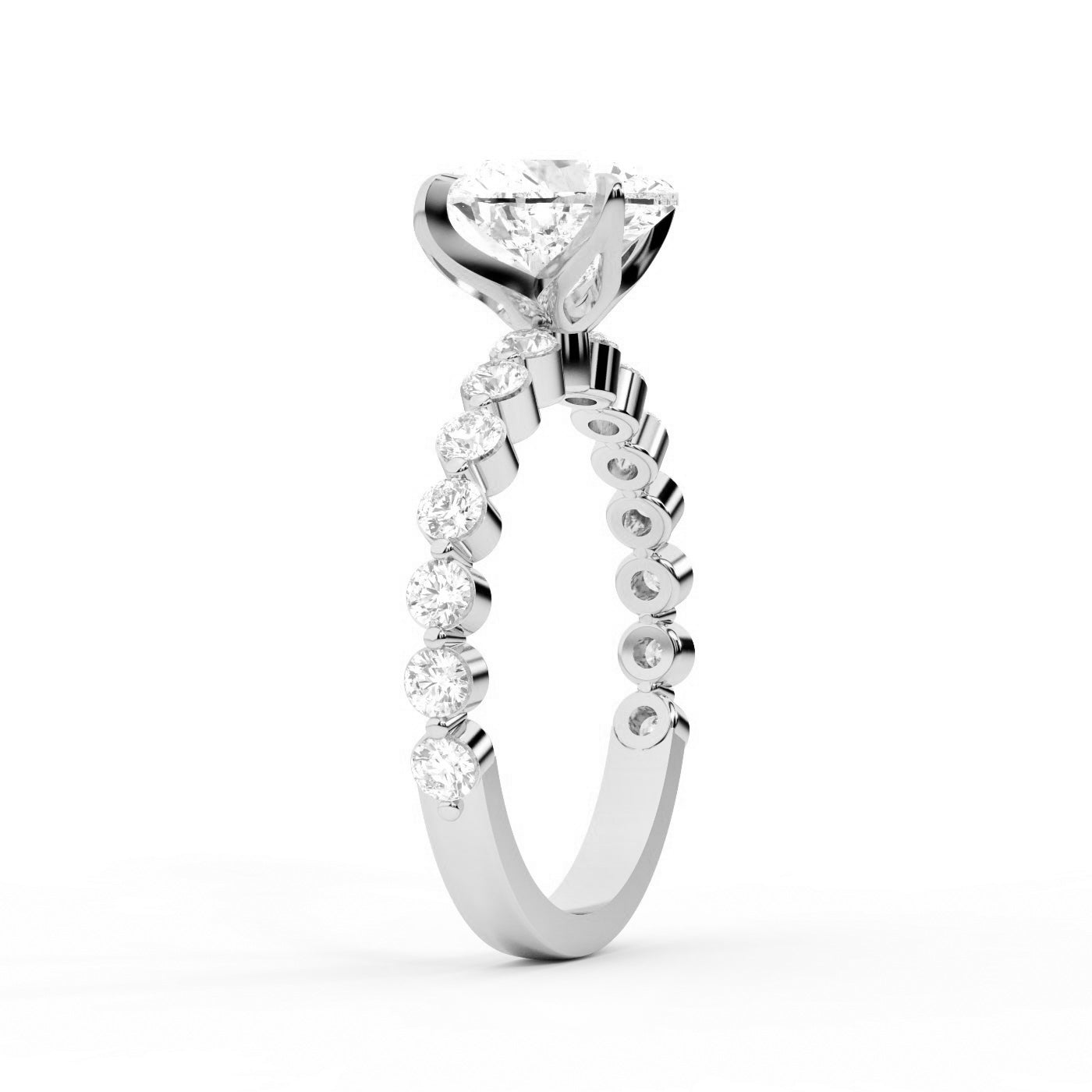Heart Cut Lab Grown Diamond Side Stone Engagement Ring in Platinum setting
