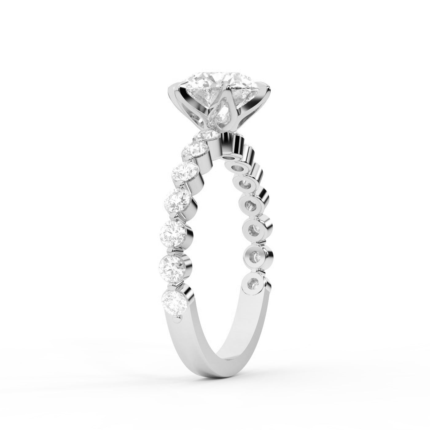 Round Cut Lab Grown Diamond Engagement Ring in Silver