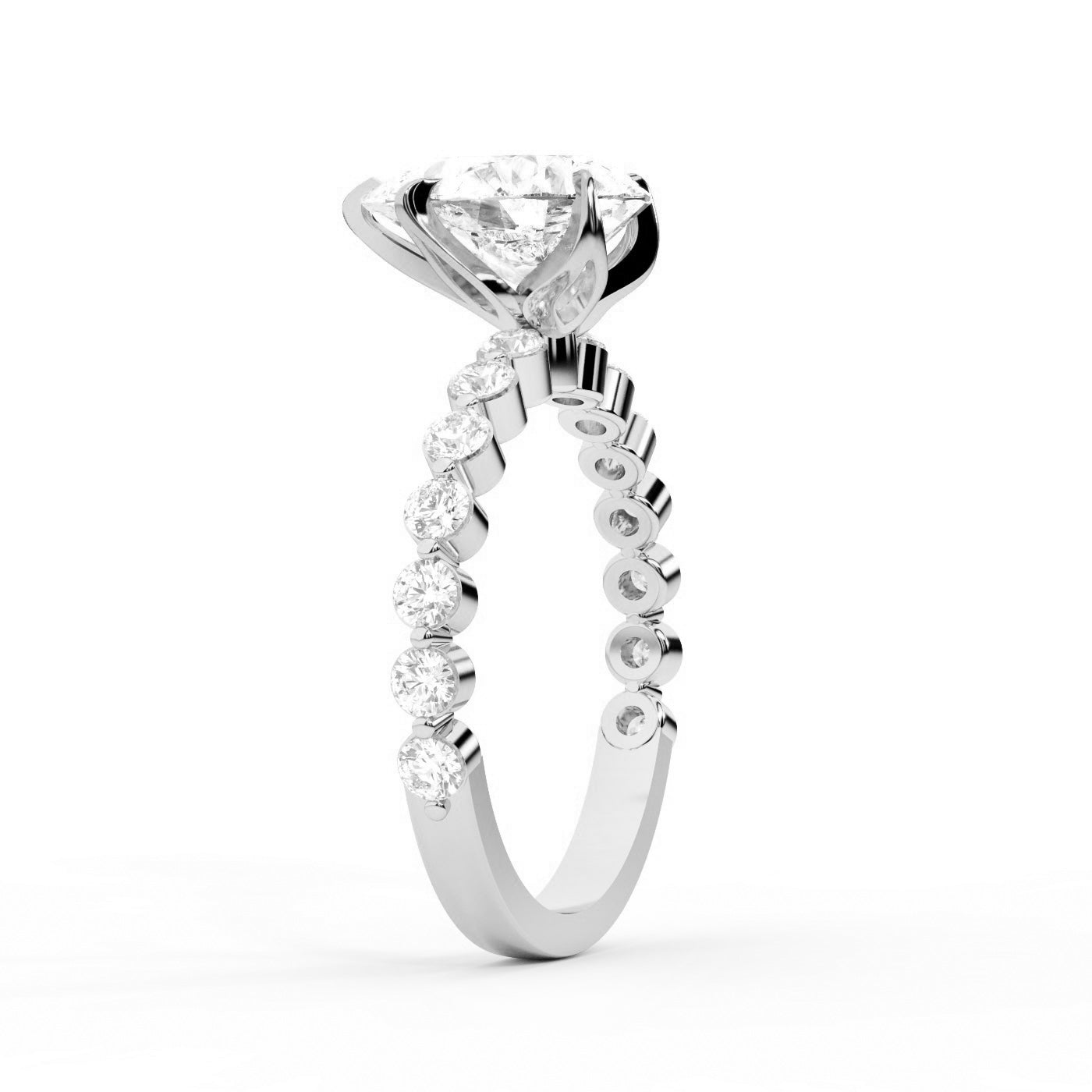 Pear Cut Lab Grown Diamond Engagement Ring with floating side stones in Platinum