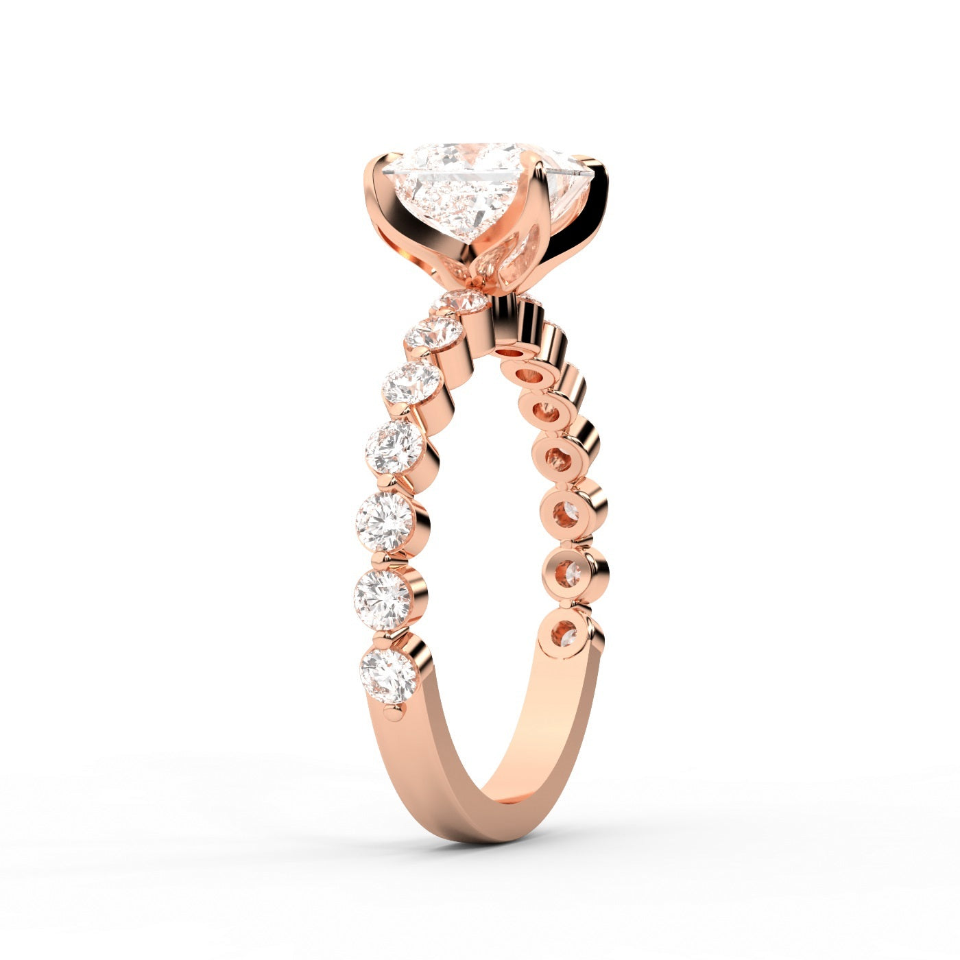 Princess Cut Lab Grown Diamond Engagement Ring in Rose Gold with floating side stones