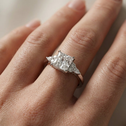 Princess Cut Lab Grown Diamond Engagement Ring in Platinum with side stone accents