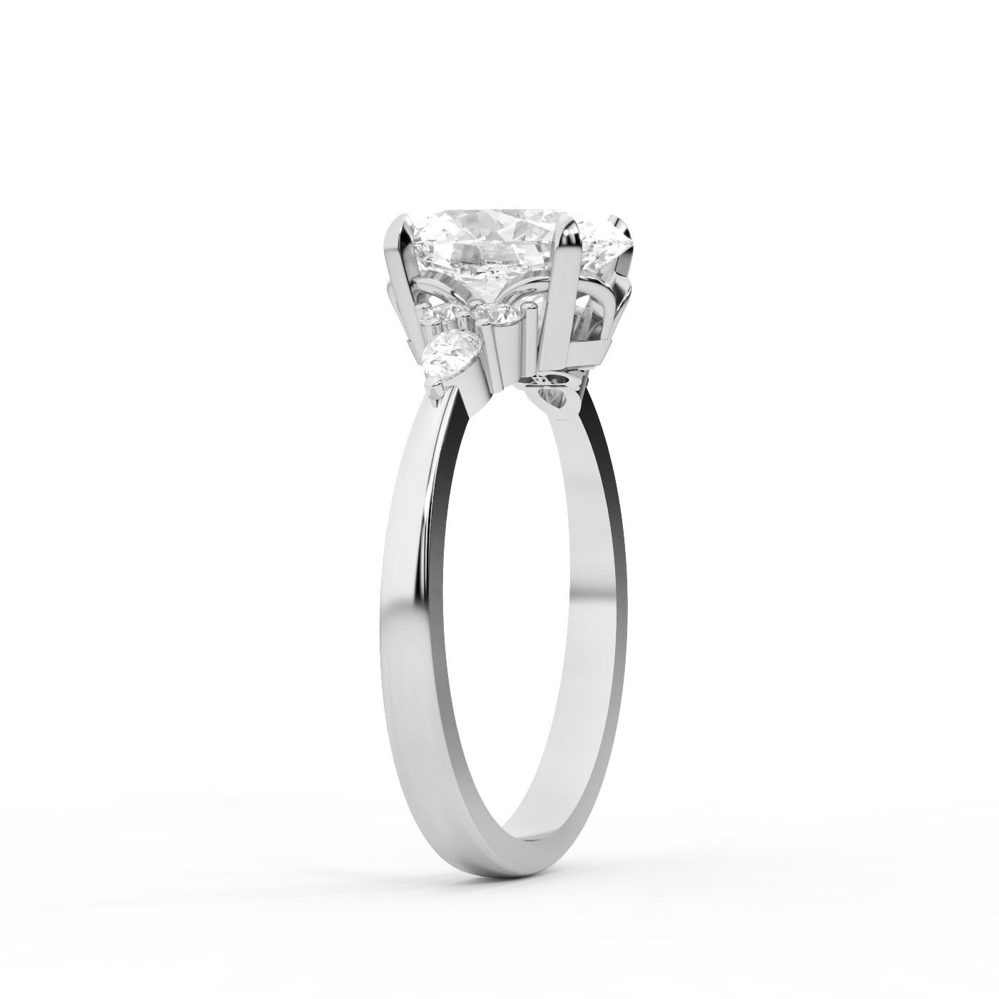 Oval Cut Lab Grown Diamond Three Stone Engagement Ring in White Gold