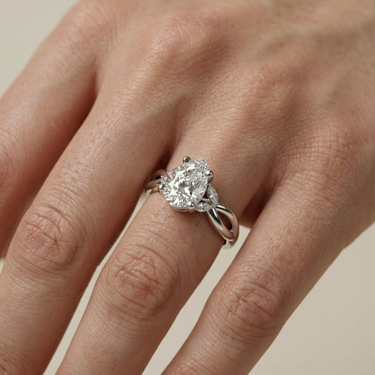 Pear Cut Lab Grown Diamond Twisted Engagement Ring in Platinum