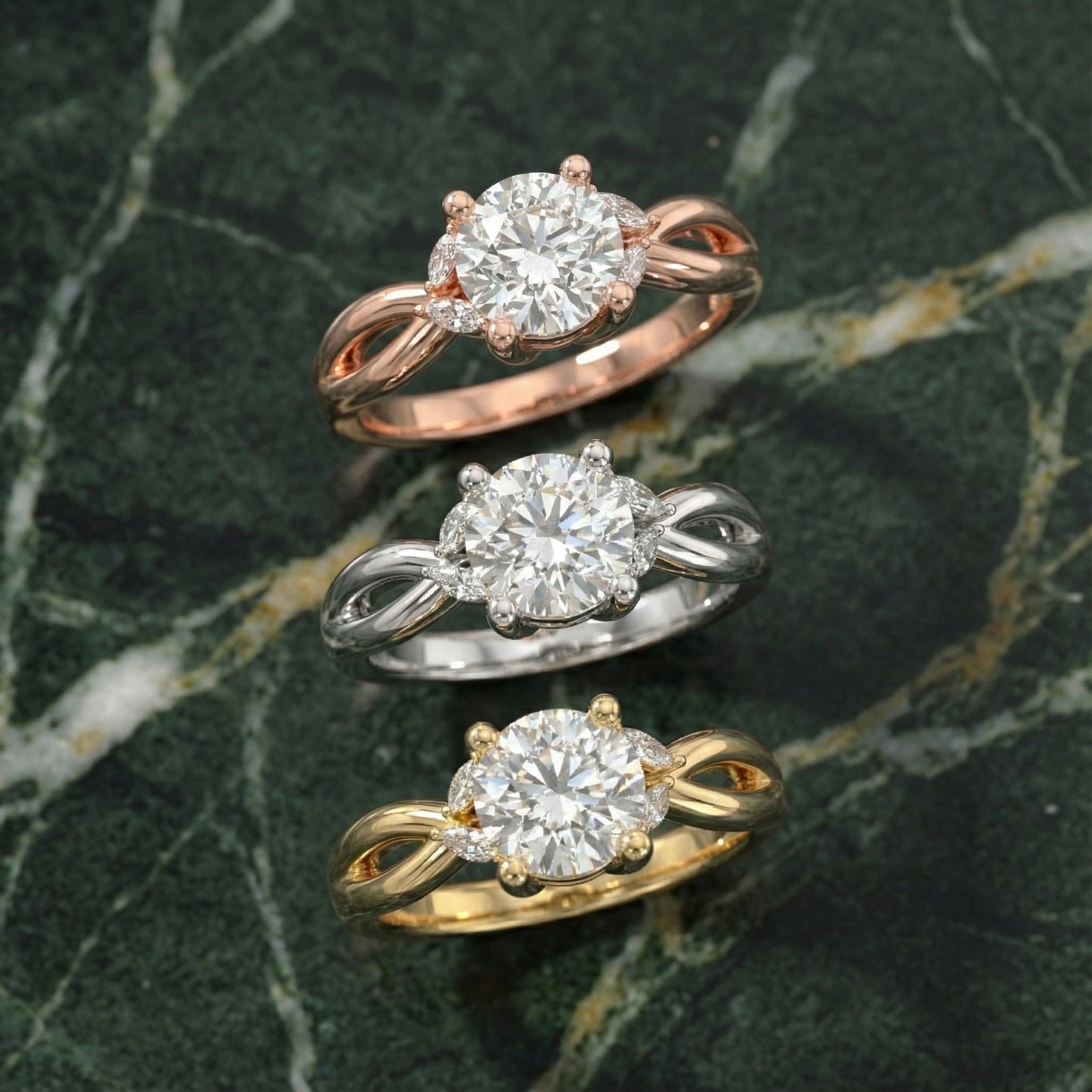 Round Cut Lab Grown Diamond Twisted Engagement Ring in Rose Gold
