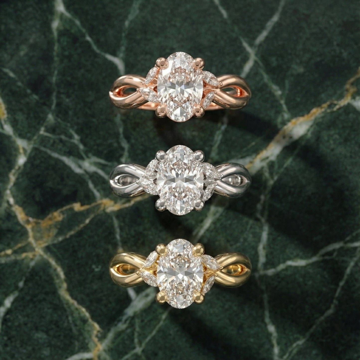Oval Cut Lab Grown Diamond Twisted Engagement Ring in Yellow Gold