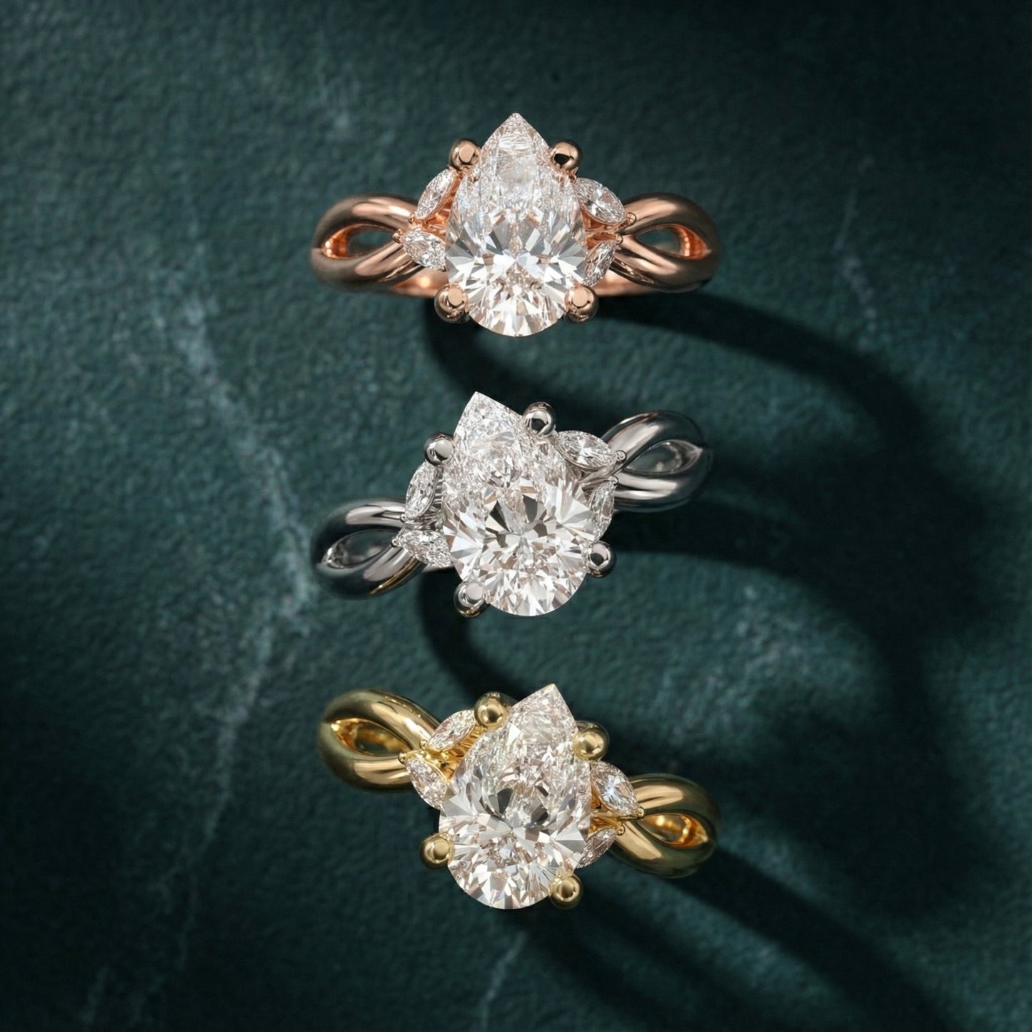 Pear Cut Lab Grown Diamond Twisted Engagement Ring in Yellow Gold