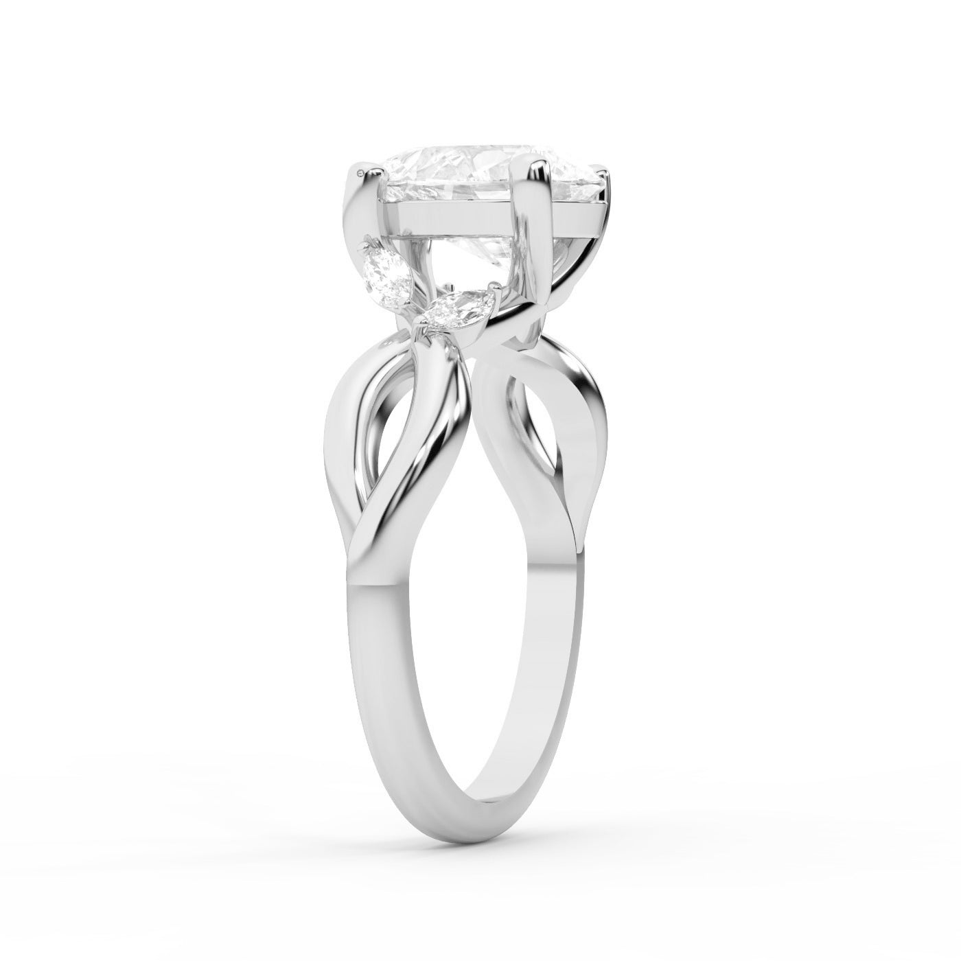Pear Cut Lab Grown Diamond Twisted Engagement Ring in Platinum