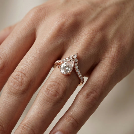 Pear Cut Lab Grown Diamond Engagement Ring in Rose Gold with side stone accents