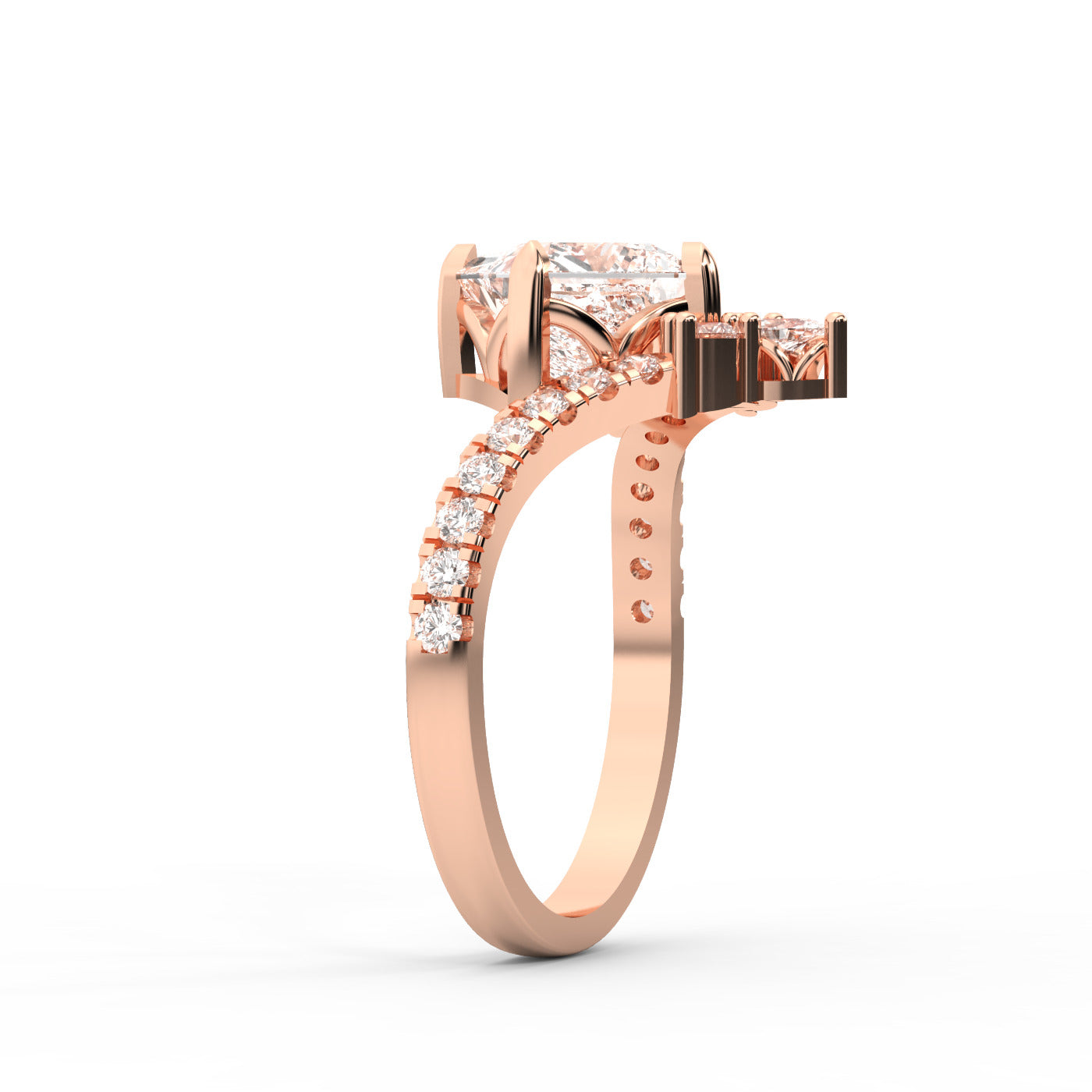 Princess Cut Lab Grown Diamond Engagement Ring with Side Stones in Rose Gold