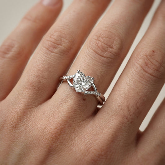 Heart Cut Lab Grown Diamond Engagement Ring with Twisted Band in White Gold