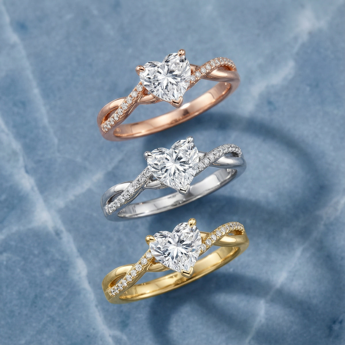 Heart Cut Lab Grown Diamond Engagement Ring with Twisted Band in Silver
