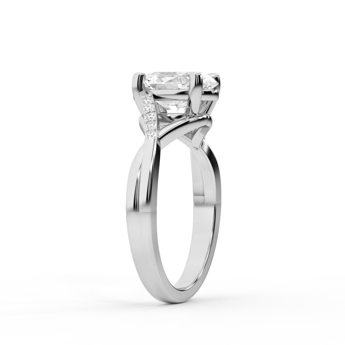 Oval Cut Lab Grown Diamond Engagement Ring in Platinum with twisted pave band