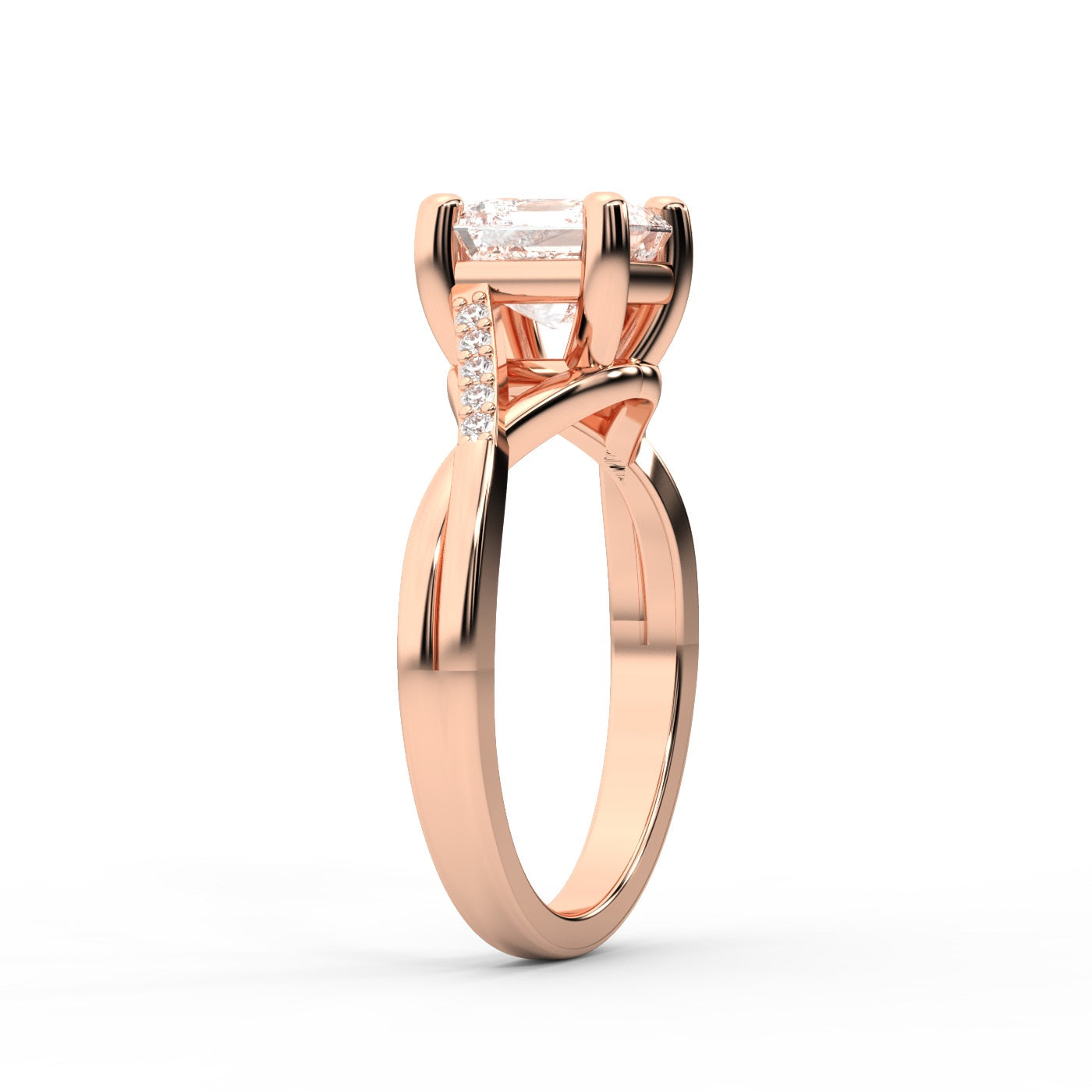 Asscher Cut Lab Grown Diamond Engagement Ring with Twisted Band in Rose Gold