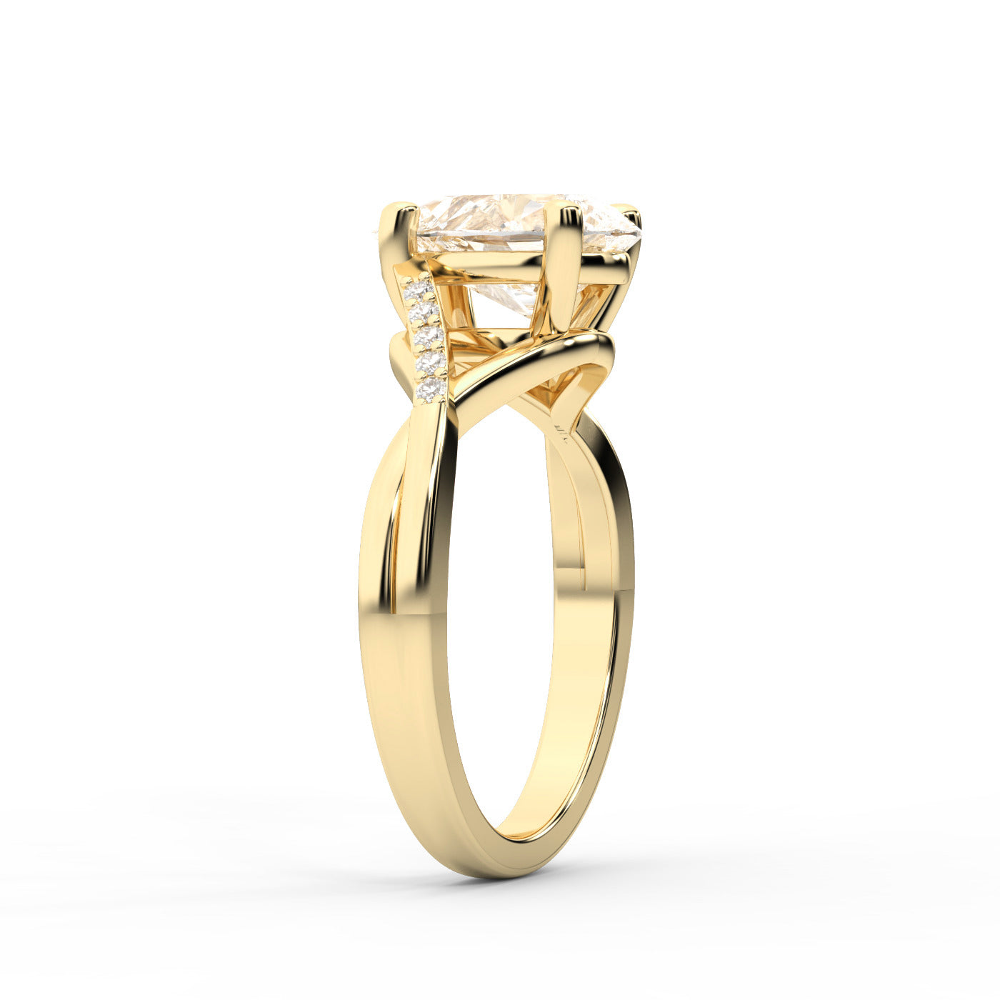 Pear Cut Lab Grown Diamond Engagement Ring with Twisted Band in Yellow Gold