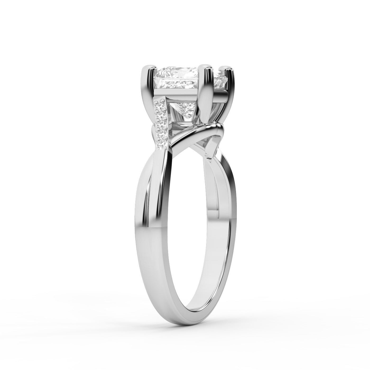 Princess Cut Lab Grown Diamond Engagement Ring with Twisted Pavé Band in White Gold
