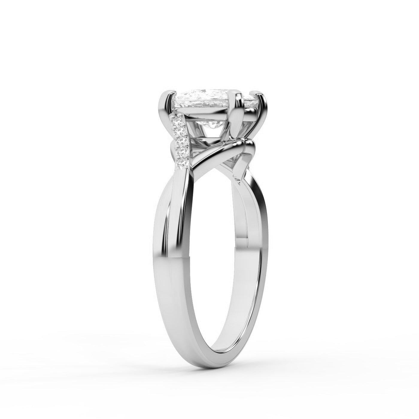 Cushion Cut Lab Grown Diamond Engagement Ring with Twisted Shank in Silver