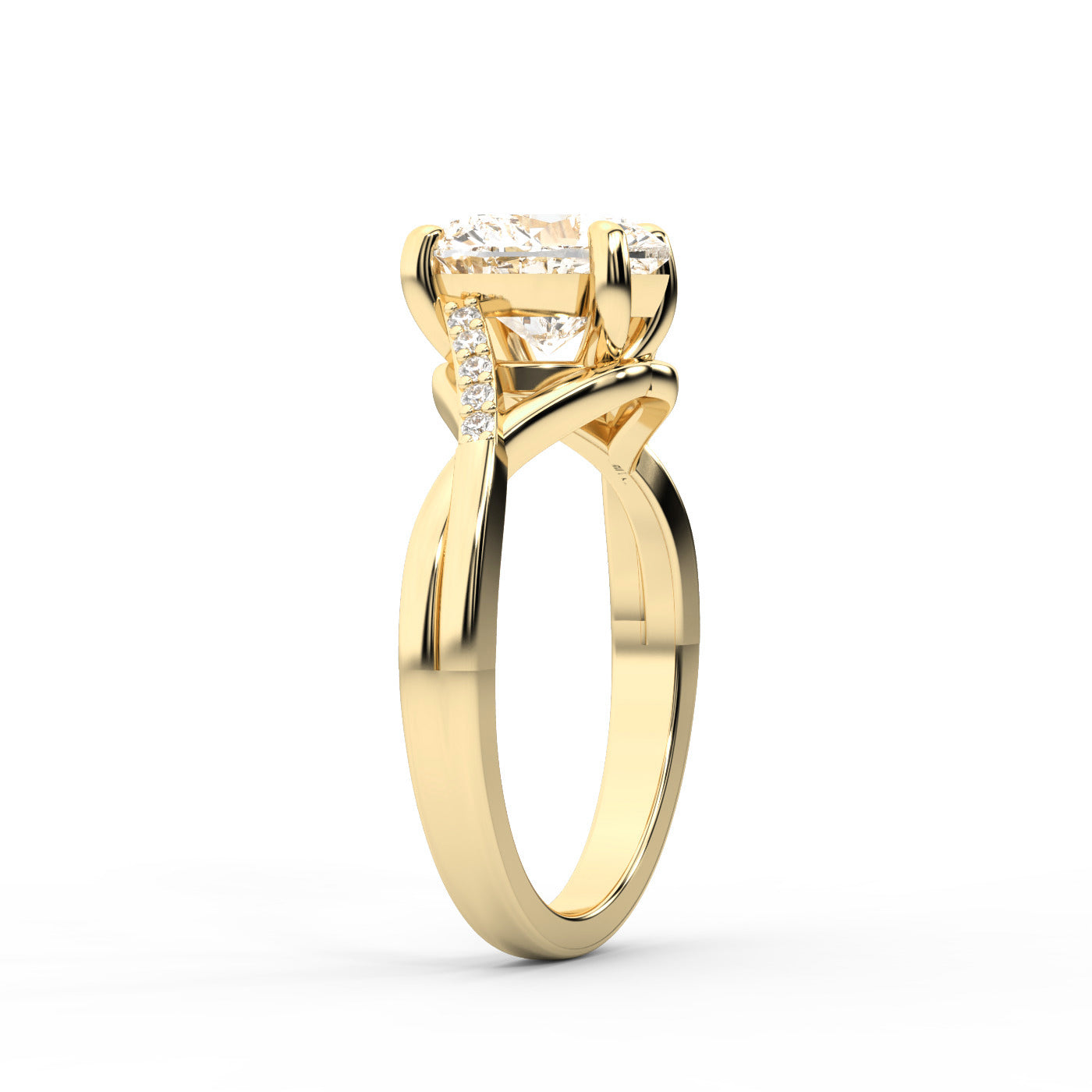 Heart Cut Lab Grown Diamond Engagement Ring with Twisted Band in Yellow Gold