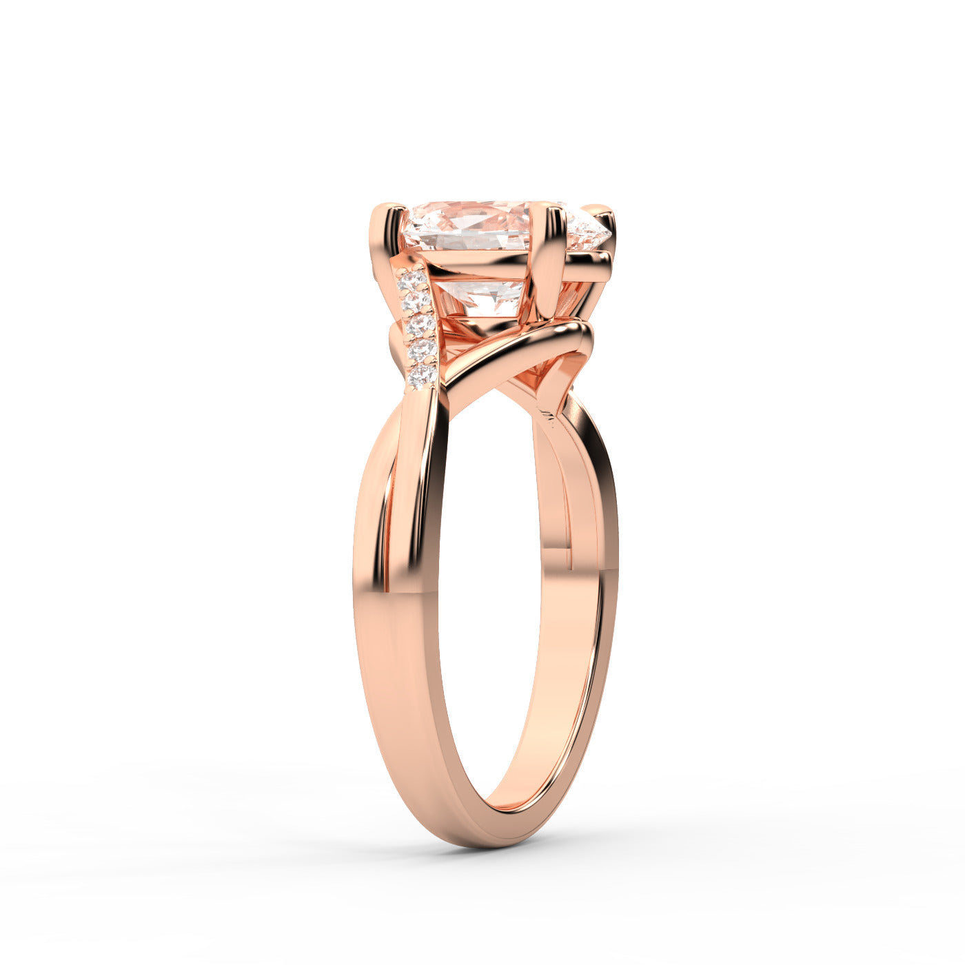 Oval Cut Lab Grown Diamond Engagement Ring in Rose Gold with twisted pave band
