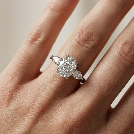 Grace Three Stone Cushion Cut Lab Grown Diamond Engagement Ring in Silver setting