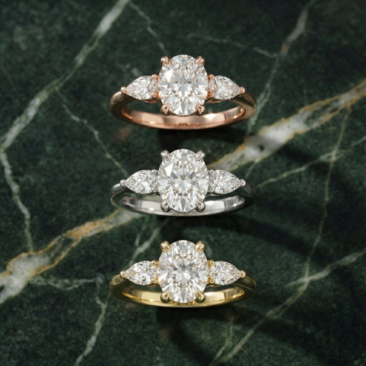 Grace Three Stone Cushion Cut Lab Grown Diamond Engagement Ring in White Gold setting