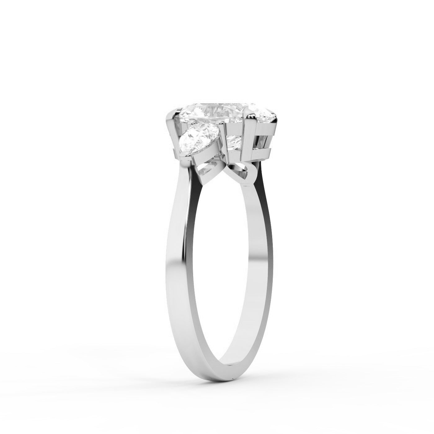 Oval Cut Lab Grown Diamond Three Stone Engagement Ring in White Gold