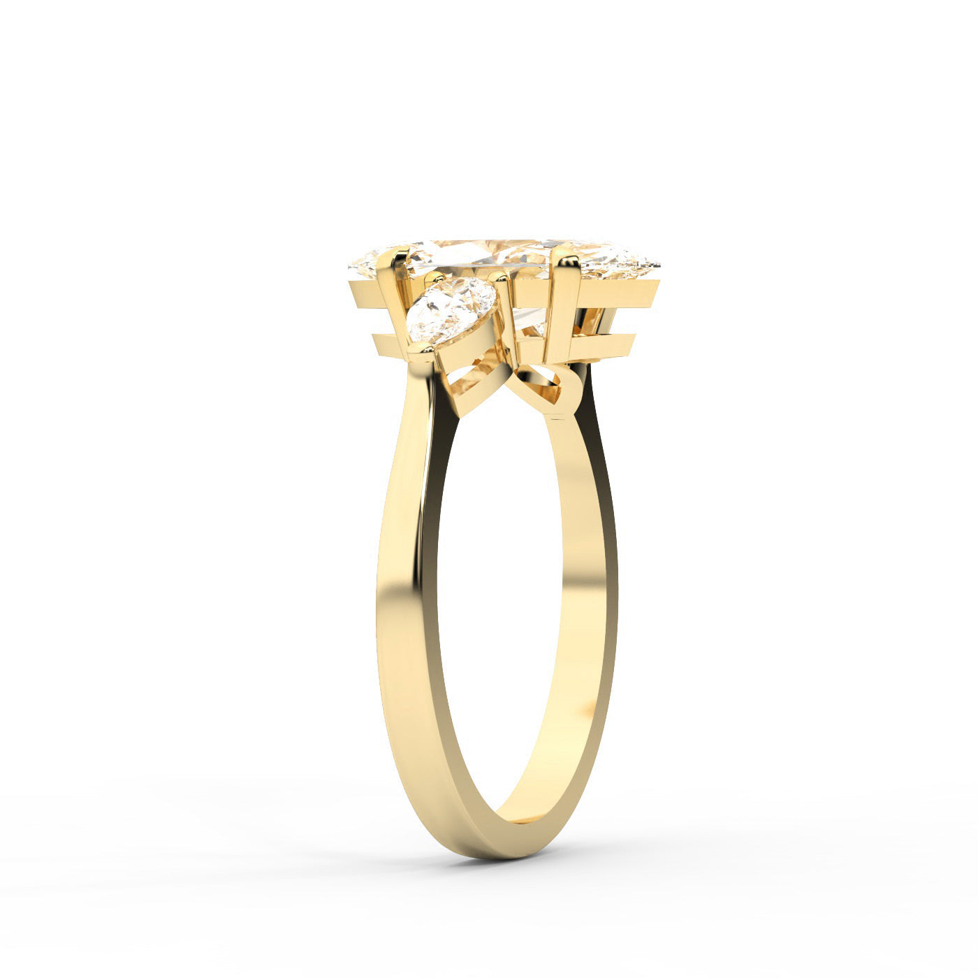 Grace Three Stone Marquise Cut Lab Grown Diamond Engagement Ring in Yellow Gold