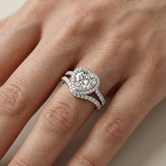 Seraphina Heart Cut Lab Grown Diamond Halo Engagement Ring in Silver showing split shank details