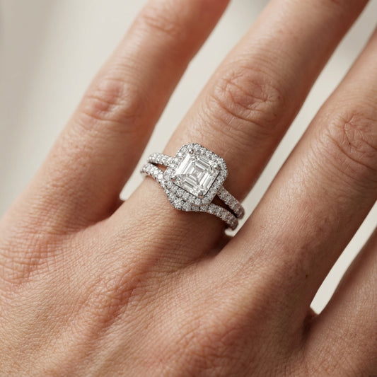Seraphina Asscher Cut Lab Grown Diamond Halo Engagement Ring in Silver
