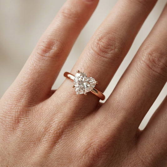 Heart Cut Lab Grown Diamond Solitaire Engagement Ring in Rose Gold Showing Hidden Gallery