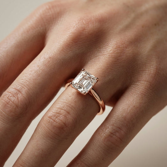 Rose Gold Asscher Cut Lab Grown Diamond Solitaire Engagement Ring showing side profile