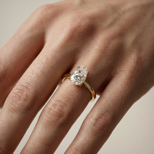 Pear Cut Lab Grown Diamond Solitaire Engagement Ring in Yellow Gold