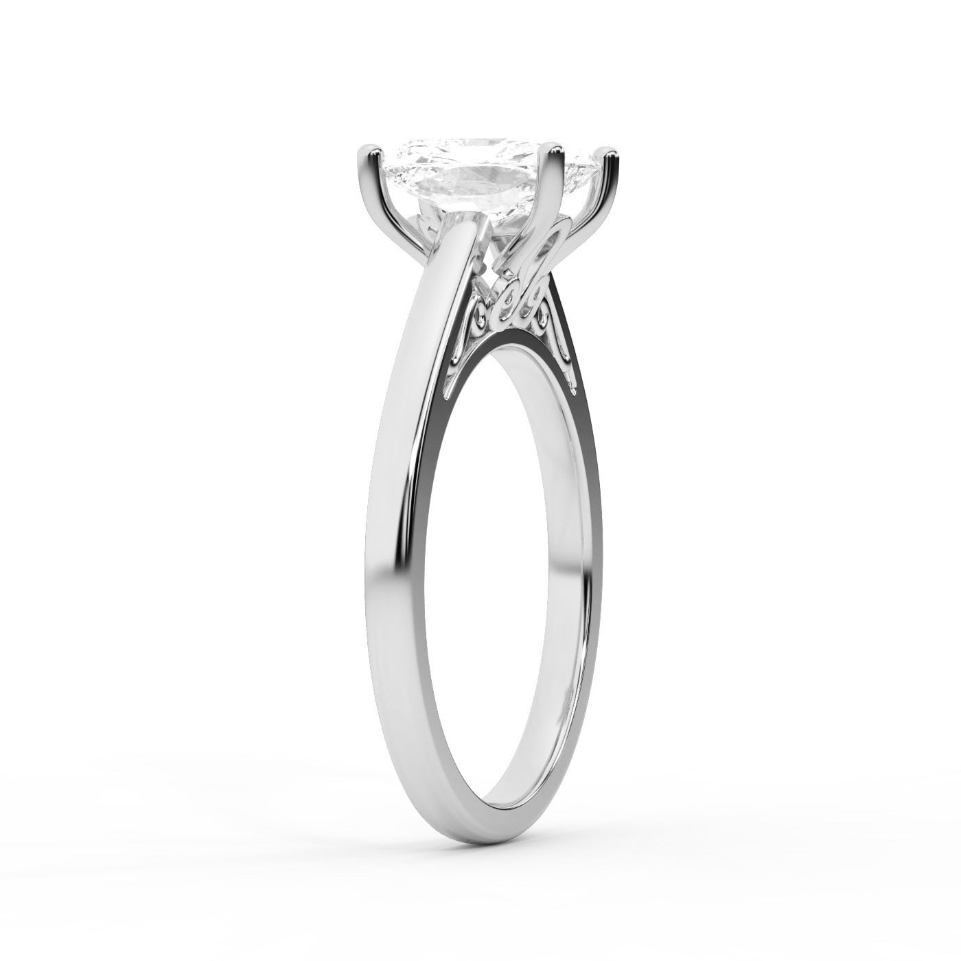 Radiant Cut Lab Grown Diamond Solitaire Engagement Ring in Silver showing hidden gallery detail