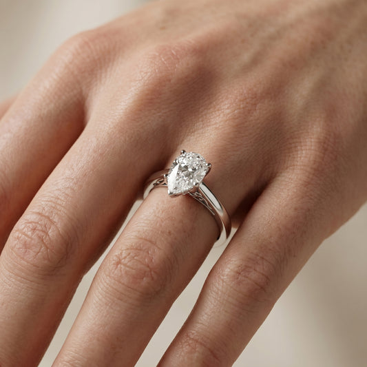 Pear Cut Lab Grown Diamond Ring in White Gold