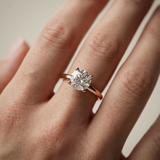 Round Cut Lab Grown Diamond Chevron Solitaire Engagement Ring in Rose Gold