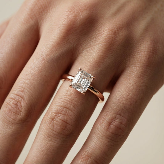 Asscher Cut Lab Grown Diamond Solitaire Engagement Ring in Rose Gold