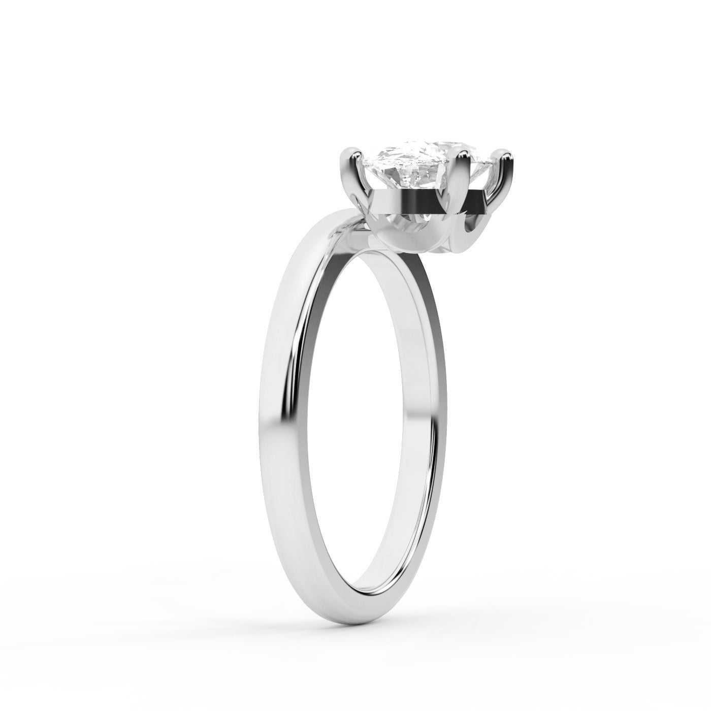 Oval Cut Lab Grown Diamond Engagement Ring in Silver with chevron under-bezel detail