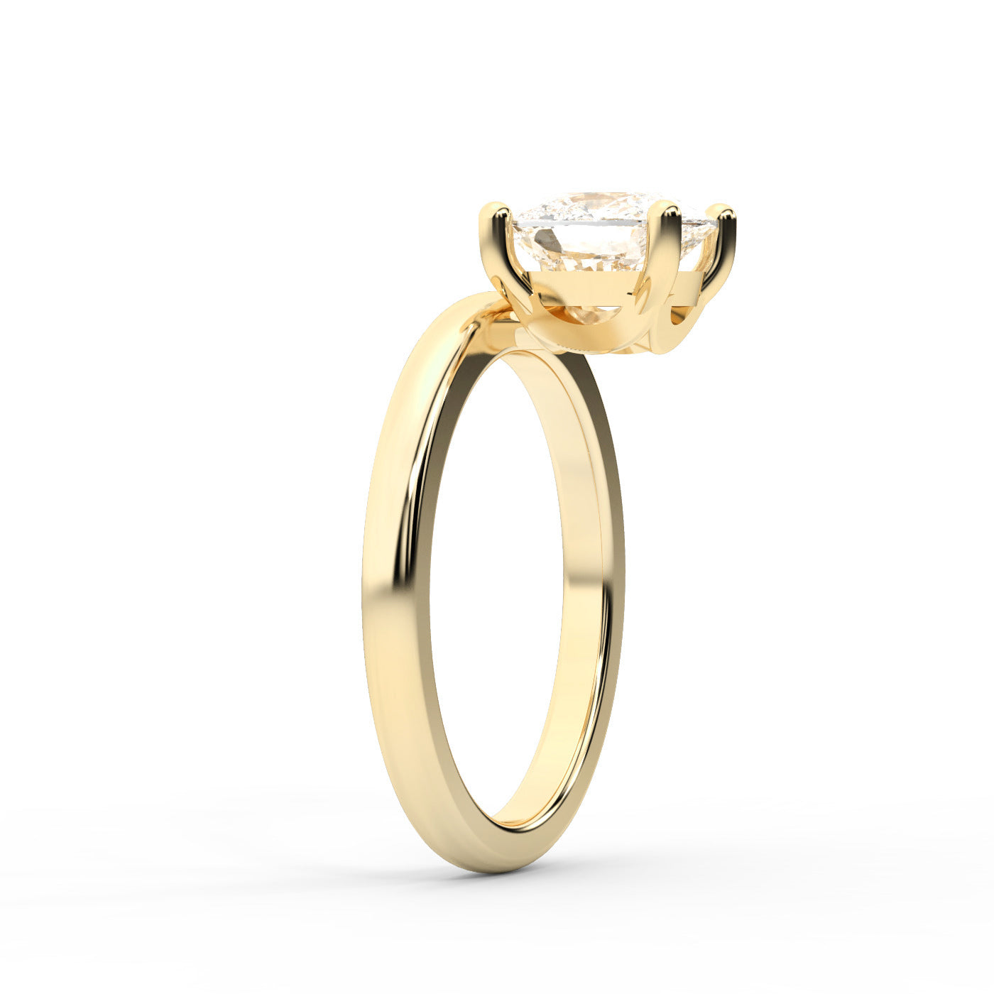 Yellow Gold Cushion Cut Lab Grown Diamond Solitaire Engagement Ring with claw prongs