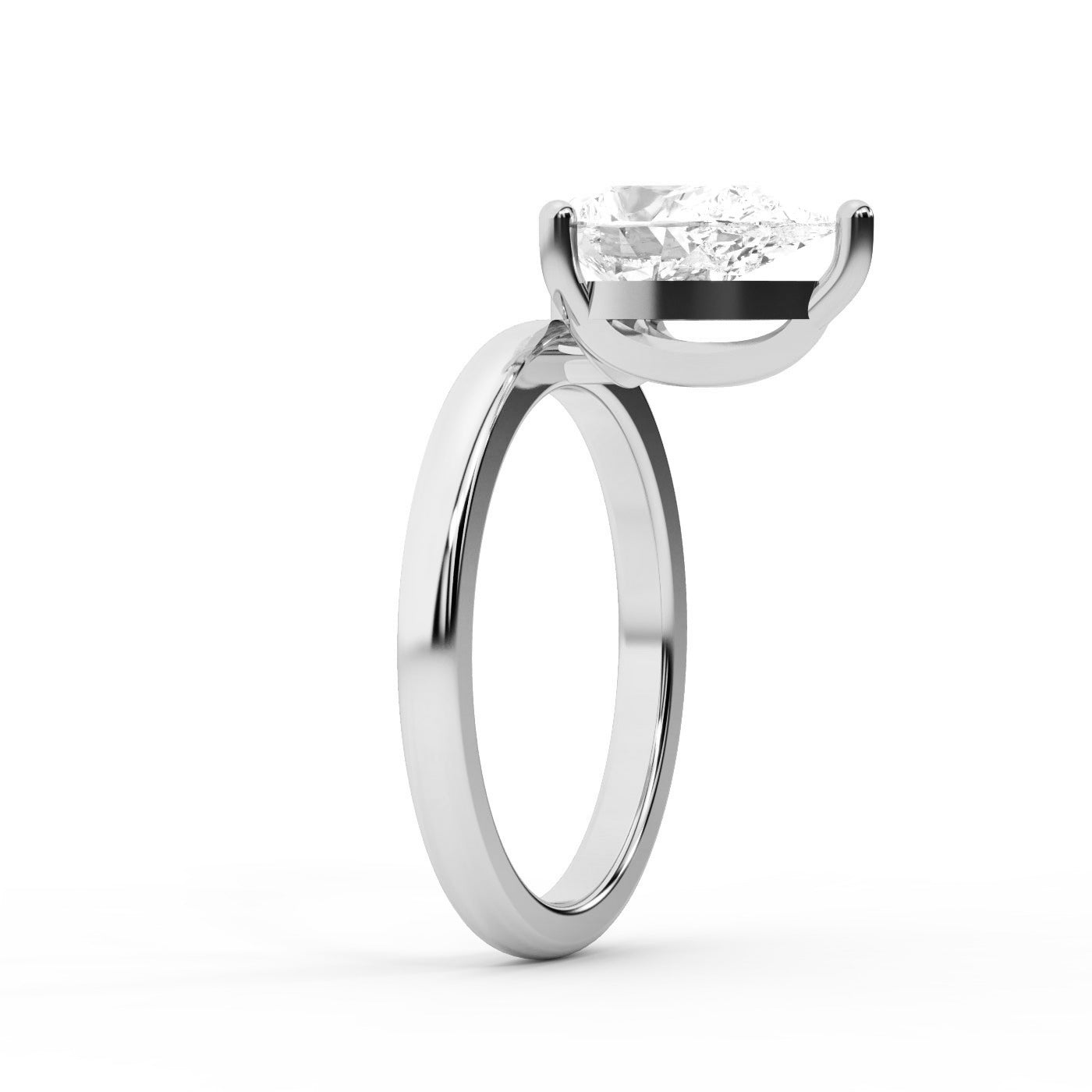 Pear Cut Lab Grown Diamond Solitaire Engagement Ring in Silver showing chevron detail beneath the stone.